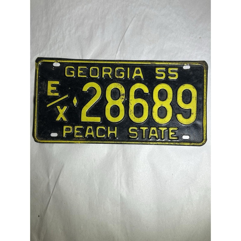 Vintage Georgia GA 1955 E/X 28689 Peach State License Plate Tag Advertising